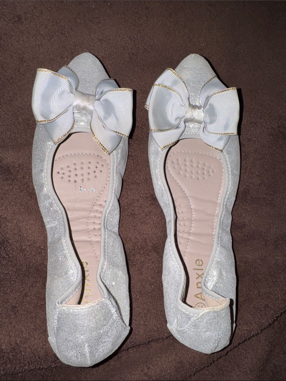 Sparkling Silver Bow Ballet Flats for Women